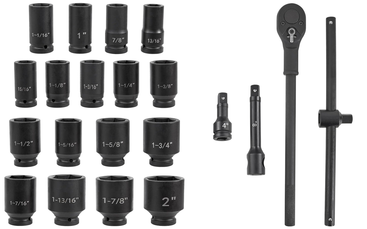 BNIB-VEVOR Impact Socket Set 3/4 In 22 Piece Standard Impact Sockets, Impact Standard SAE Sizes 13/16 In to 2 In