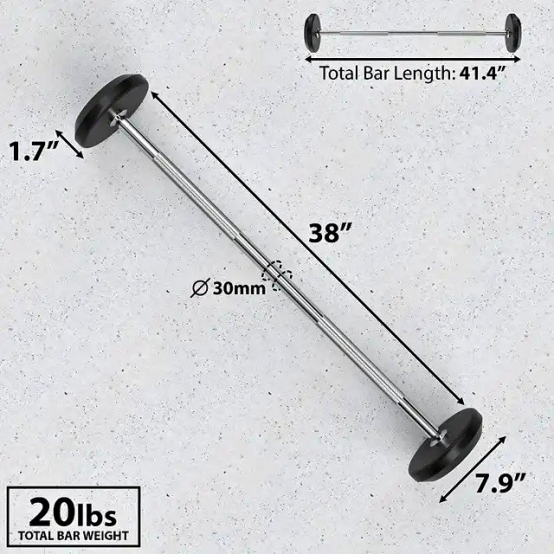 Brand new，Barbell Pre Weighted Straight Steel Bar with Rubber Weights - Fixed Weight, 20LBS