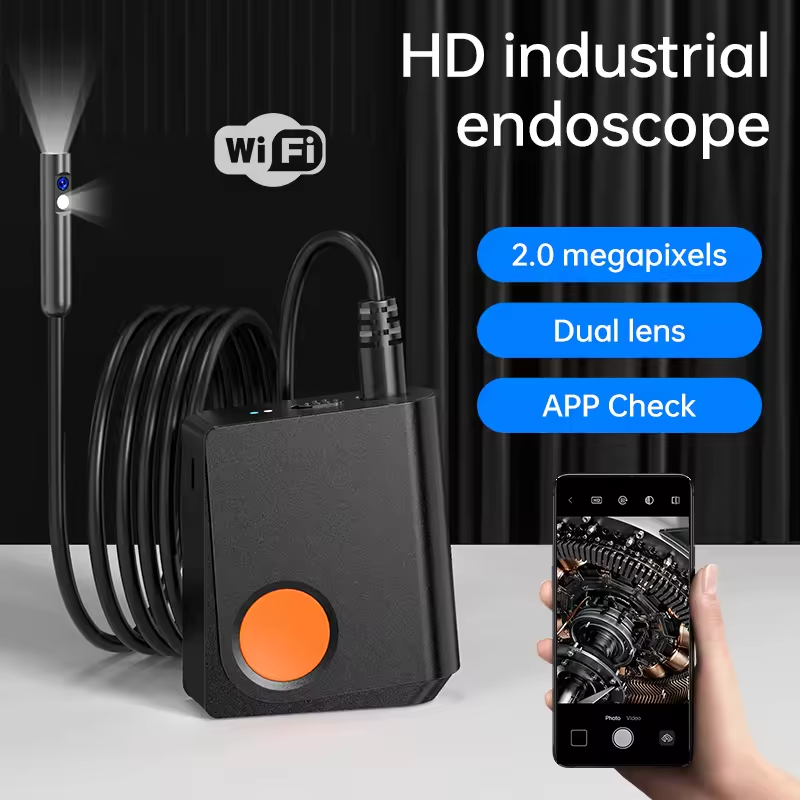 BNIB-Dual Lens Borescope,9 LEDs 2MP, Wireless Endoscope camera with Light,IP67 Waterproof,16.5FT