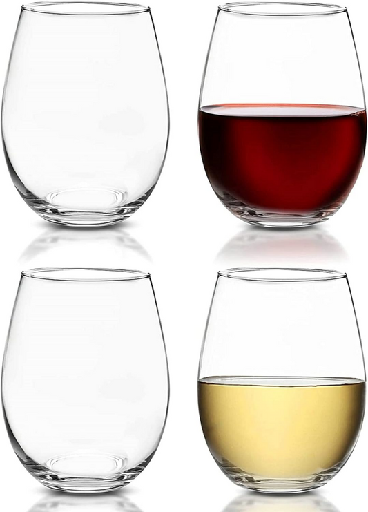 Crystal Stemless Wine Glasses Set of 4, Large Wine Tumbler, Lead Free Rocks Glass, Pro 20 Ounce