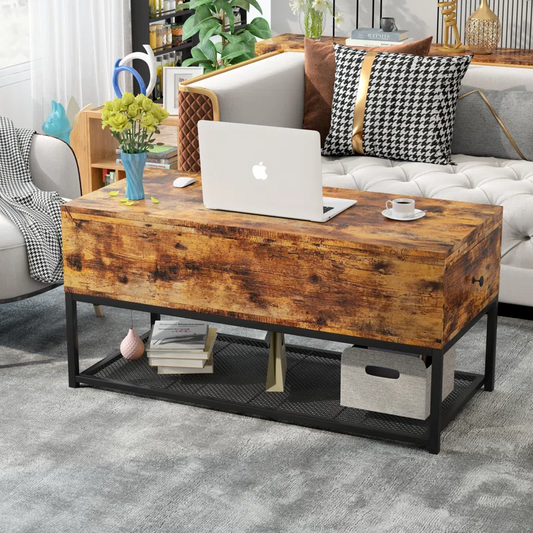 BNIB-3 in 1 Lift Top Coffee Table w/2 Drawers,Easy to Convert to Computer Desk & Dining Table-Brown