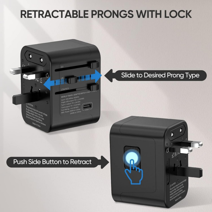 BNIB-1380W Universal Plug Adapter Wall Charger with 3USB-A & 1USB-C European Power Outlet