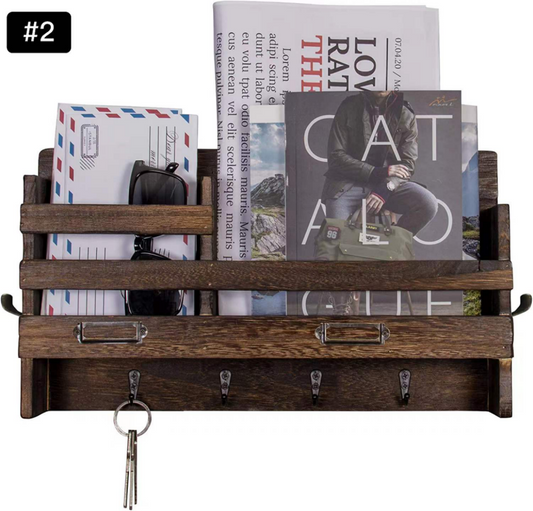 Wall Mounted Mail Holder with 4 Key Hooks for Coat, (Gray &Brown)-$15