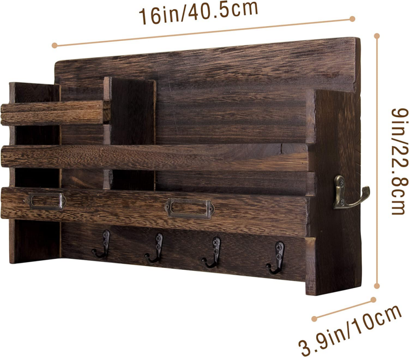 Wall Mounted Mail Holder with 4 Key Hooks for Coat, (Gray &Brown)-$15