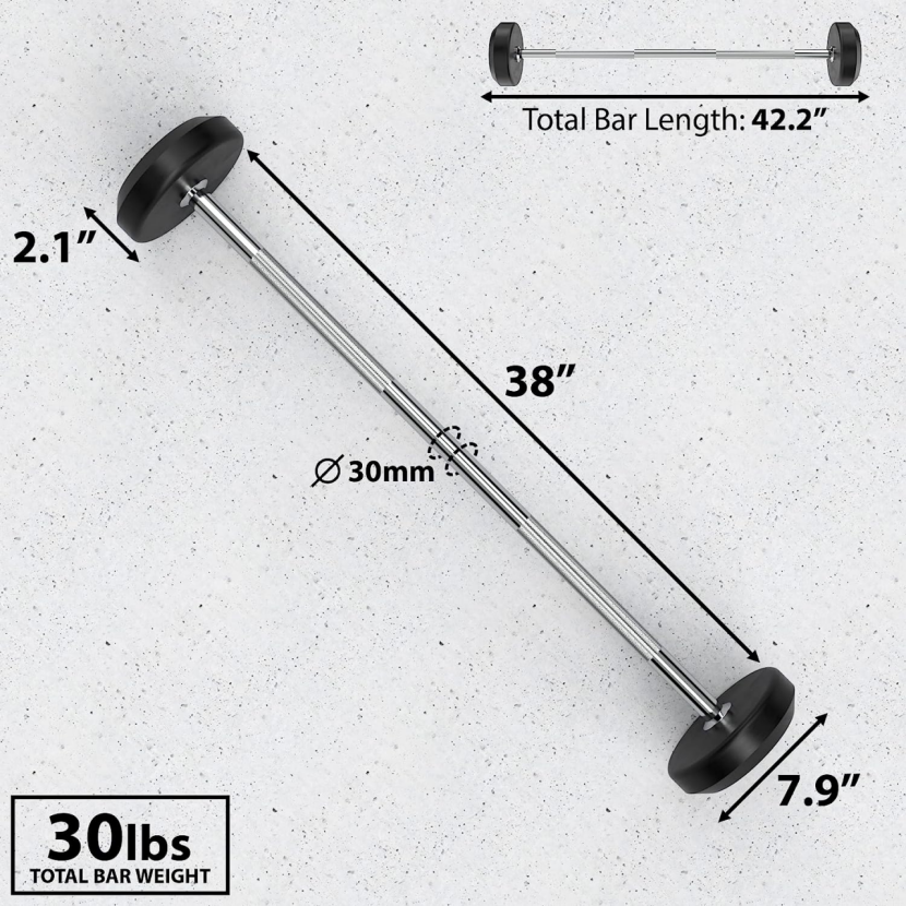 Brand new-Barbell Pre Weighted Straight Steel Bar with Rubber Weights - Fixed Weight, 30LBS, -$30