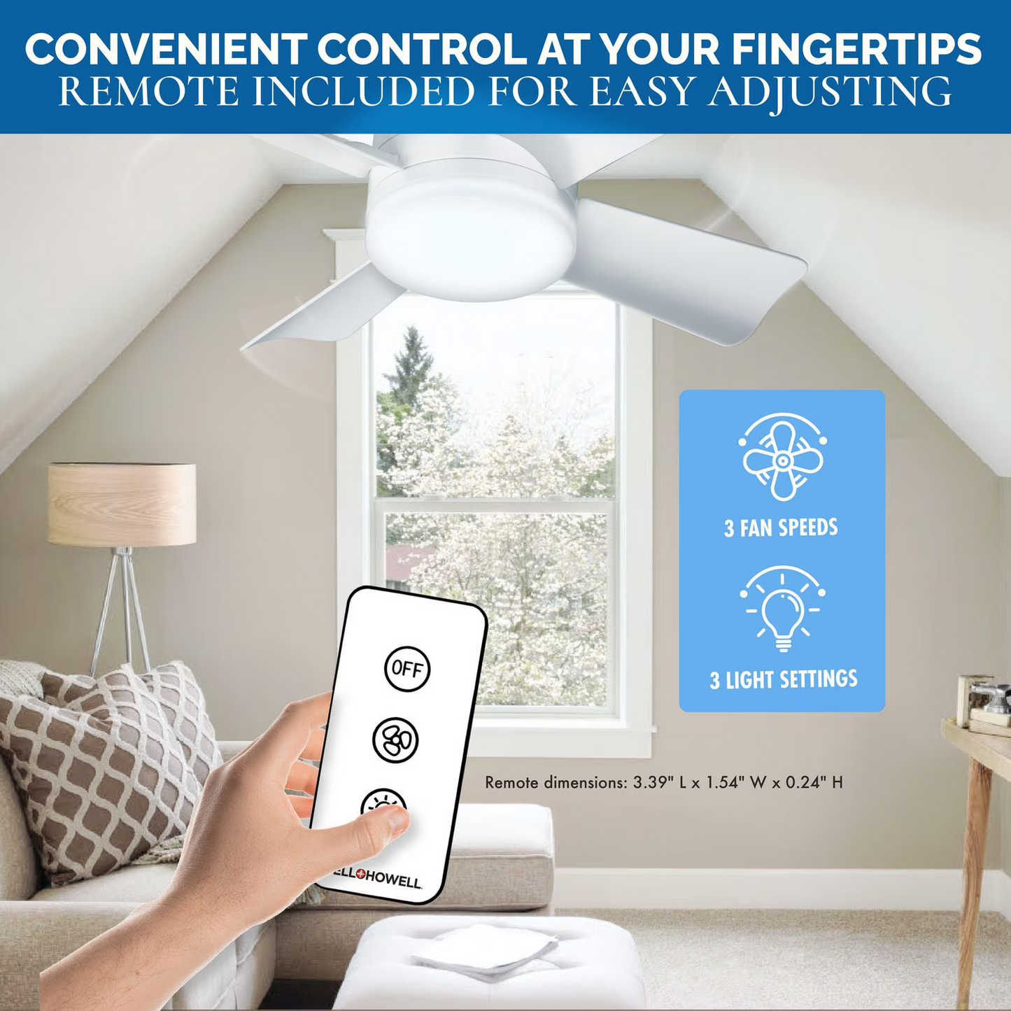 BNIB-Bell and Howell Socket Fan Ceiling Fan with Light 15 inches Fan 1000 Lumens Speed Light