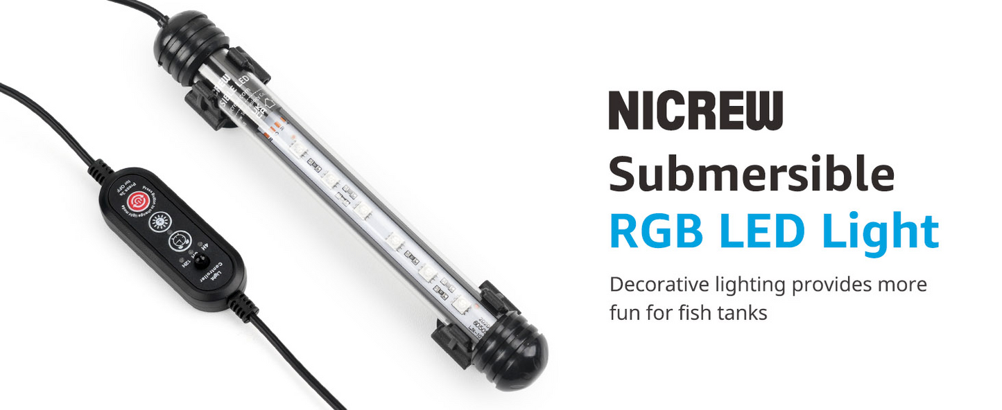 BNIB-NICREW LED Aquarium Light, Submersible Fish Tank Light with Multicolor Option, 15 Inches