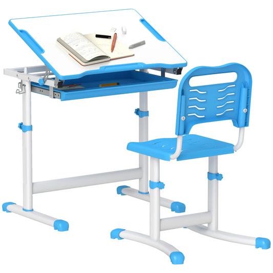 BNIB-Qaba Height Adjustable Study Table and Chair Set with Drawer, Pen Slot, Tiltable Desktop, Hook,