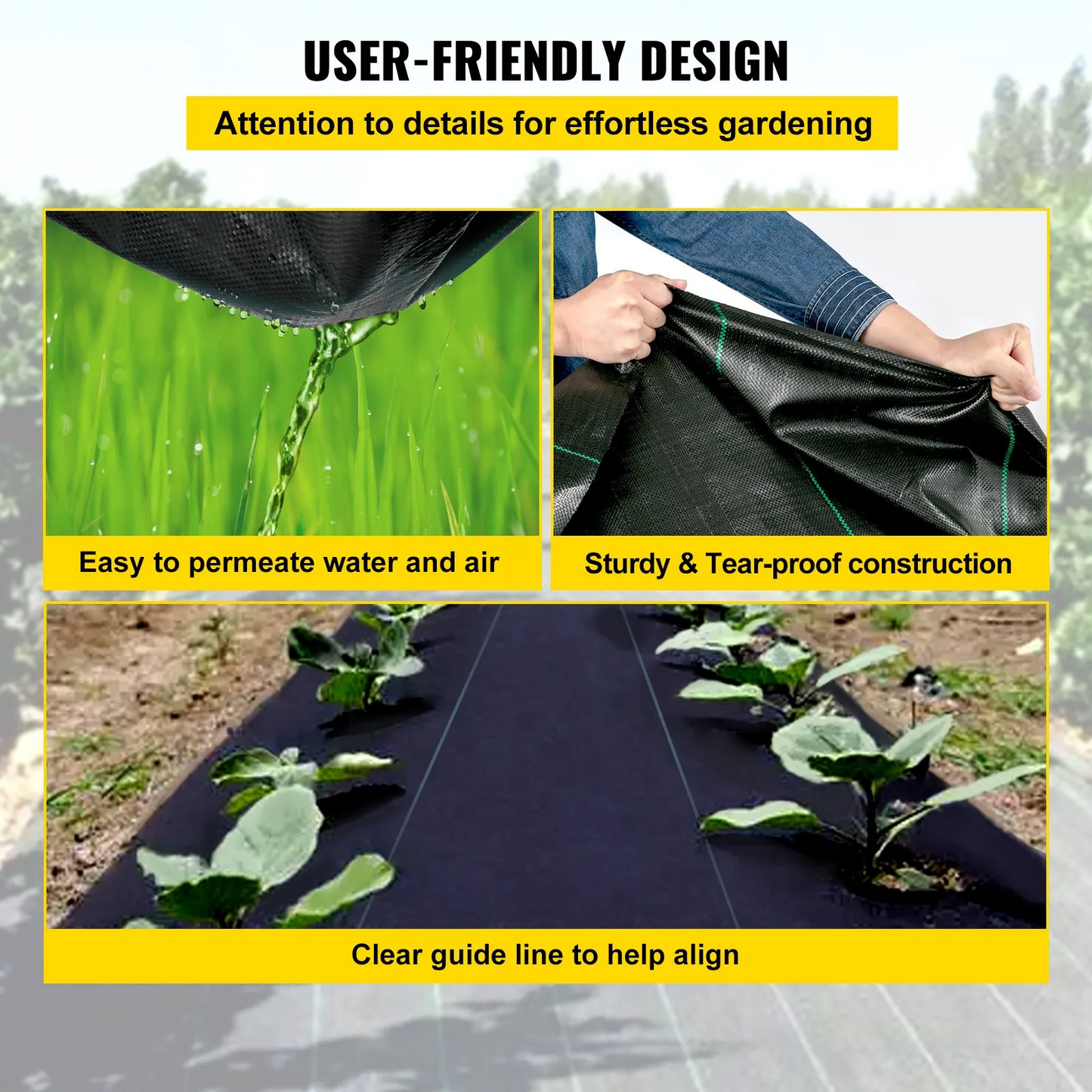 VEVOR 3FTx50FT Premium Weed Barrier Fabric Heavy Duty 5OZ, Woven Weed Control Fabric,-$25