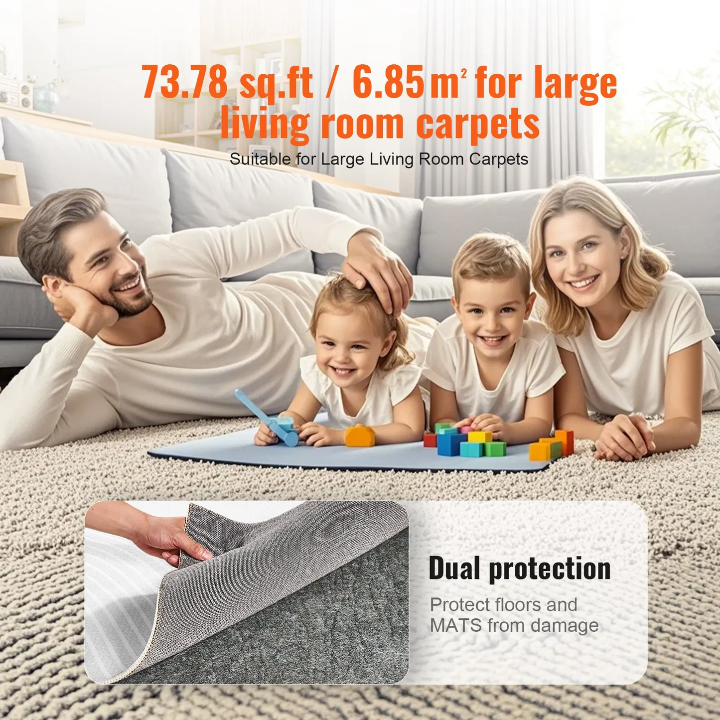 VEVOR Rug Pad Gripper 8' x 10' Protective Carpet Pad 0.47" Thick for All Floors 3.02 Reviews,-$65