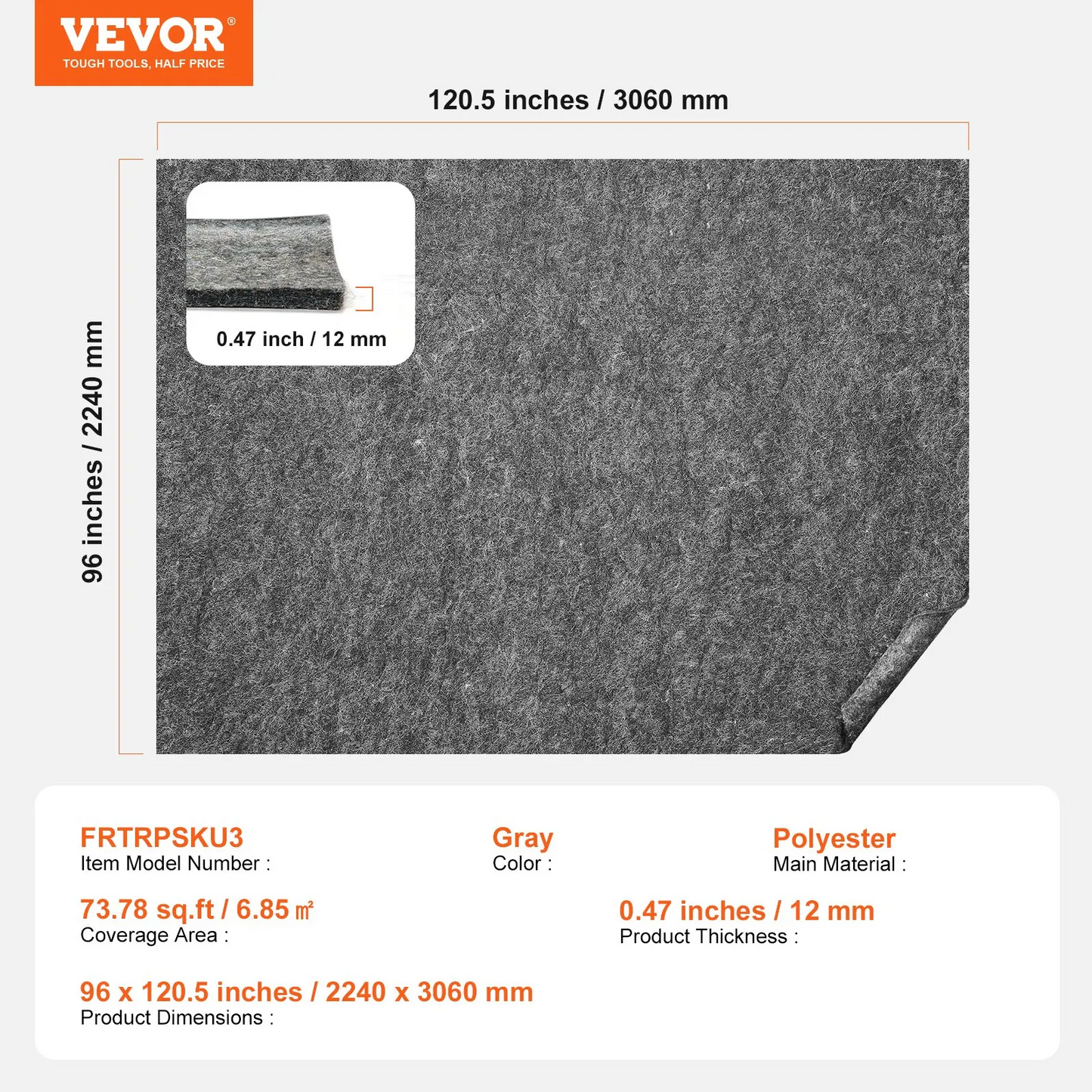 VEVOR Rug Pad Gripper 8' x 10' Protective Carpet Pad 0.47" Thick for All Floors 3.02 Reviews,-$65