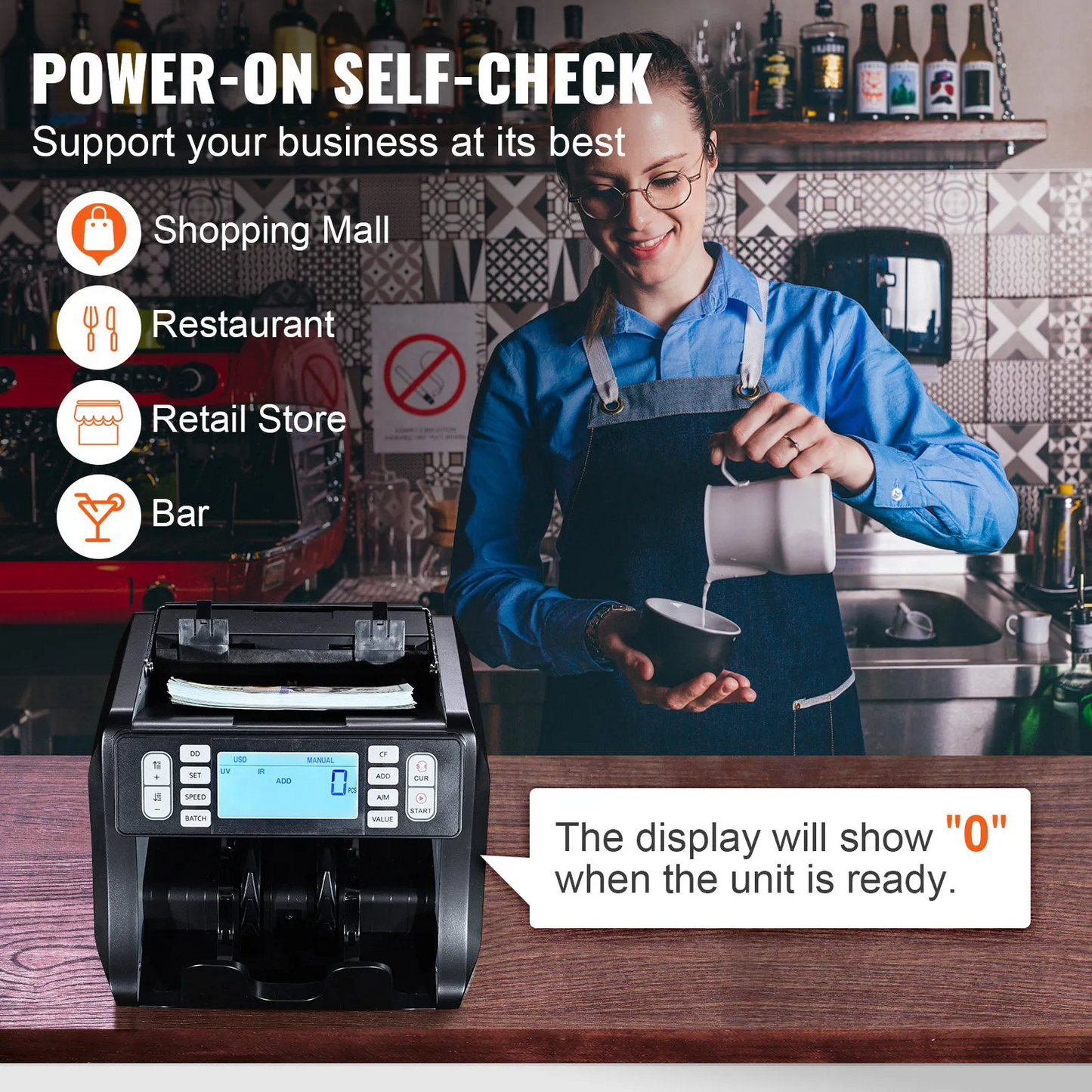 VEVOR Money Counter Machine, Bill Counter with UV, MG, IR and DD Counterfeit Detection, USD & EUR -$110