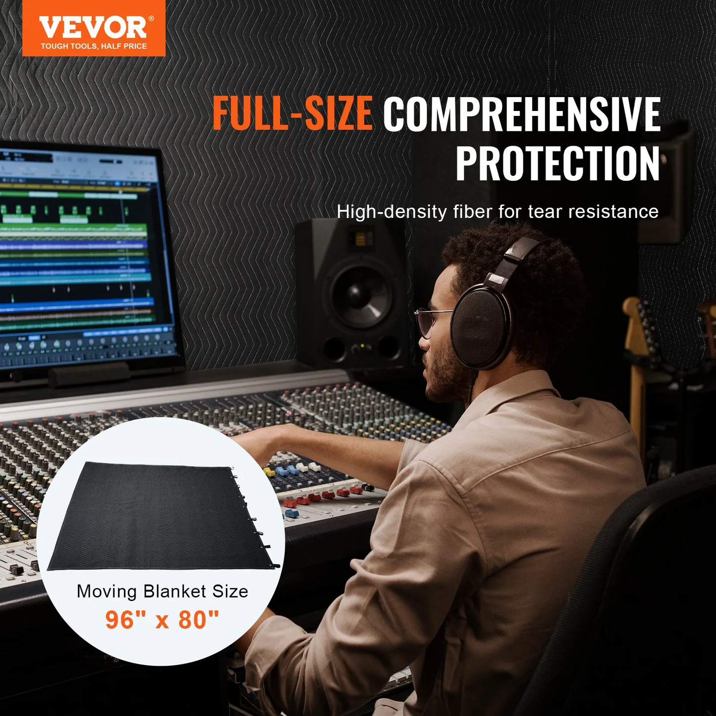 VEVOR Sound Dampening Blanket, 96" x 80", Extra Large Studio Grommeted Soundproof Blanket, -$35