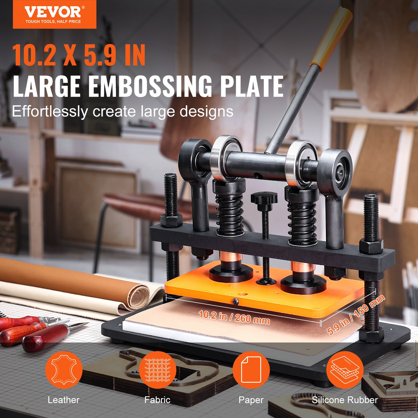 VEVOR Leather Cutting Machine, 10.2 x 5.9 in Embossing Plate Manual Die Cutter, 0.47 in Pressure Stroke
