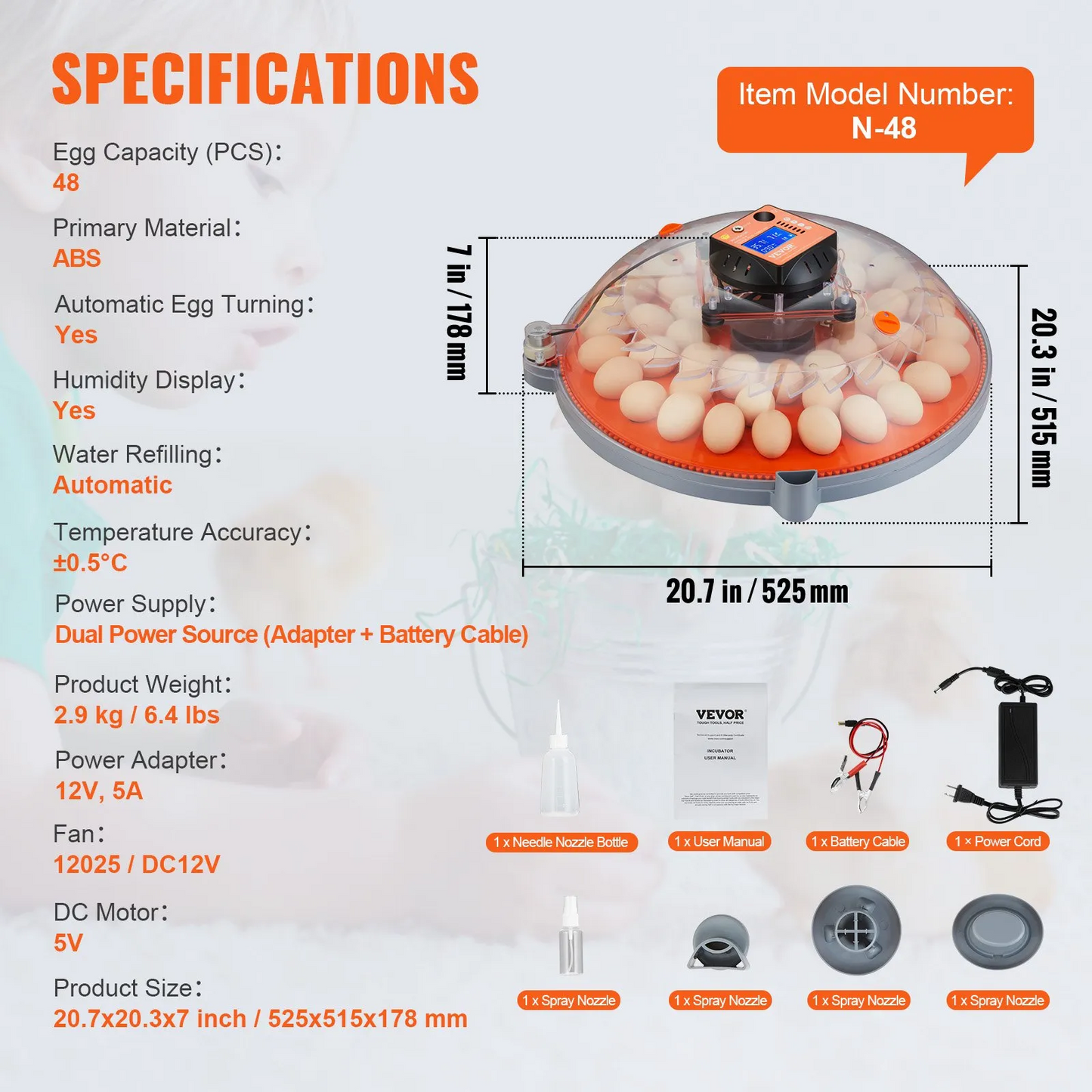 VEVOR 48 Egg Incubator, Incubators for Hatching Eggs, 360°Automatic Egg Turner with Temperature,-$70