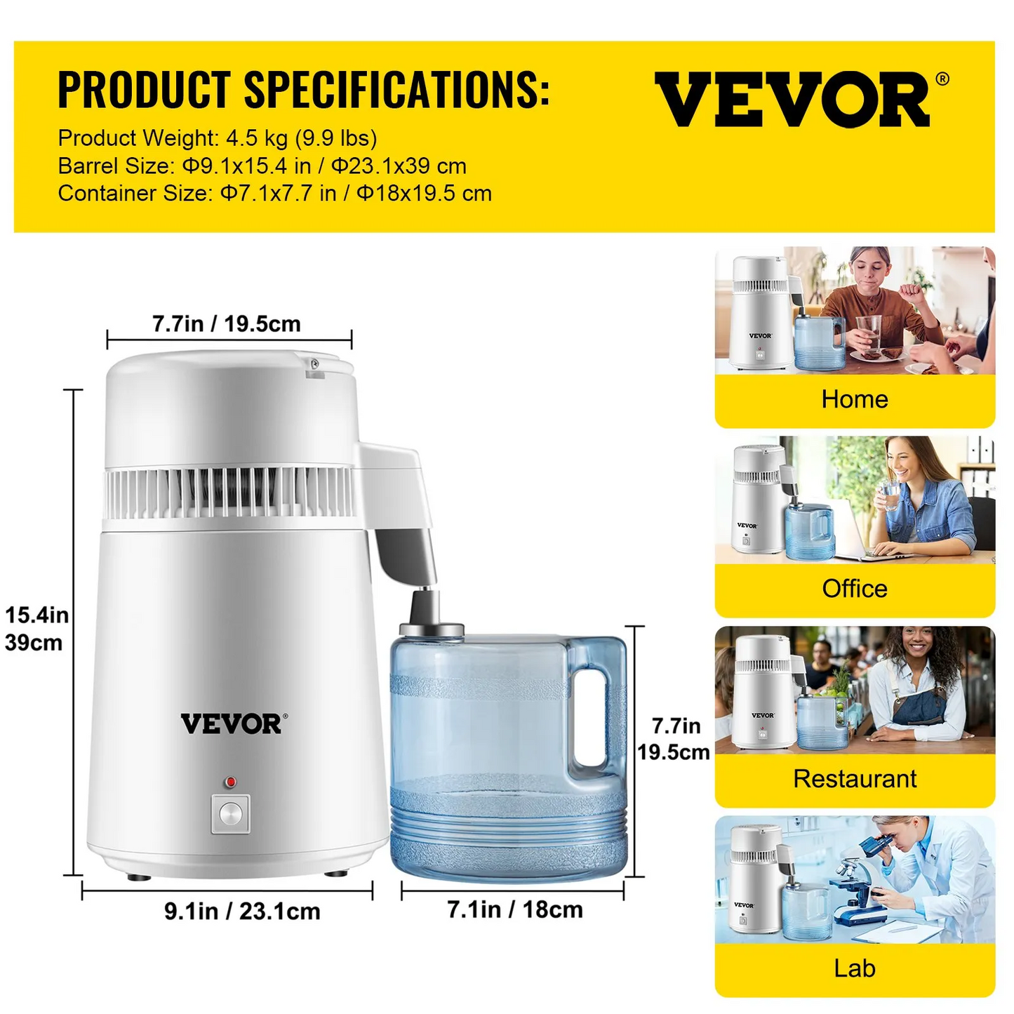 VEVOR Pure Water Distiller 750W, Purifier Filter Fully Upgraded with Handle 1.1 Gal /4L, BPA Free Container