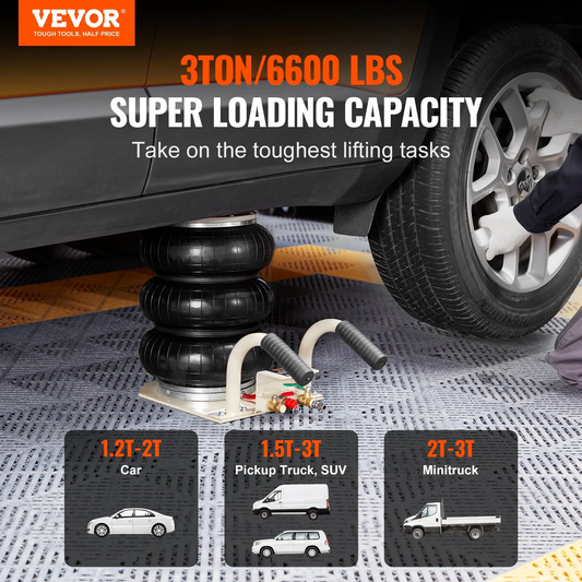 VEVOR Triple Bag Air Jack 3 Ton/6600 lbs Pneumatic Jack for Car SUV Lifting,