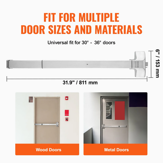 VEVOR Push Bar Door Locks, Stainless Steel Panic Bars for Exit Doors, with Exterior Lever and 3 Keys,-$75