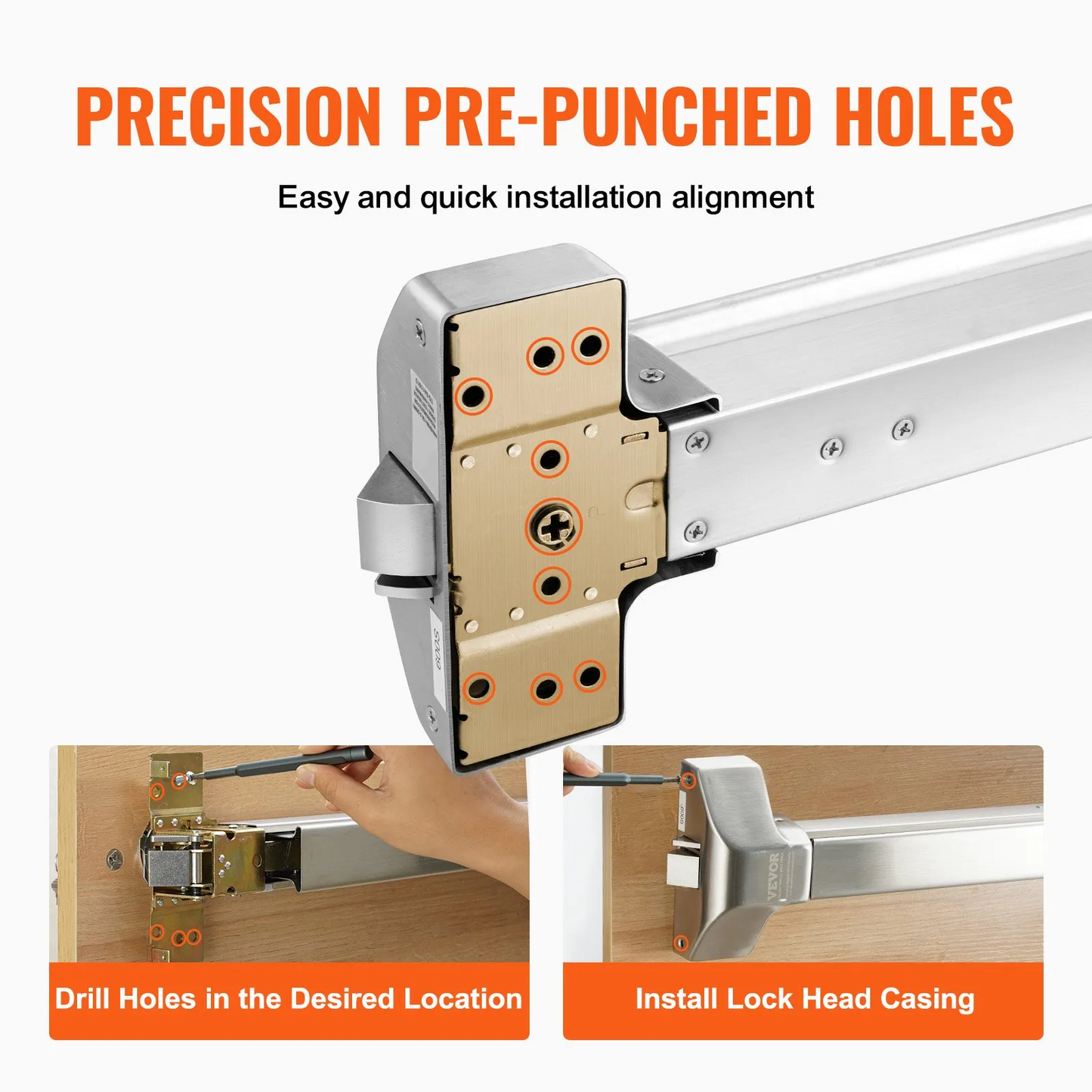 VEVOR Push Bar Door Locks, Stainless Steel Panic Bars for Exit Doors, with Exterior Lever and 3 Keys,-$75