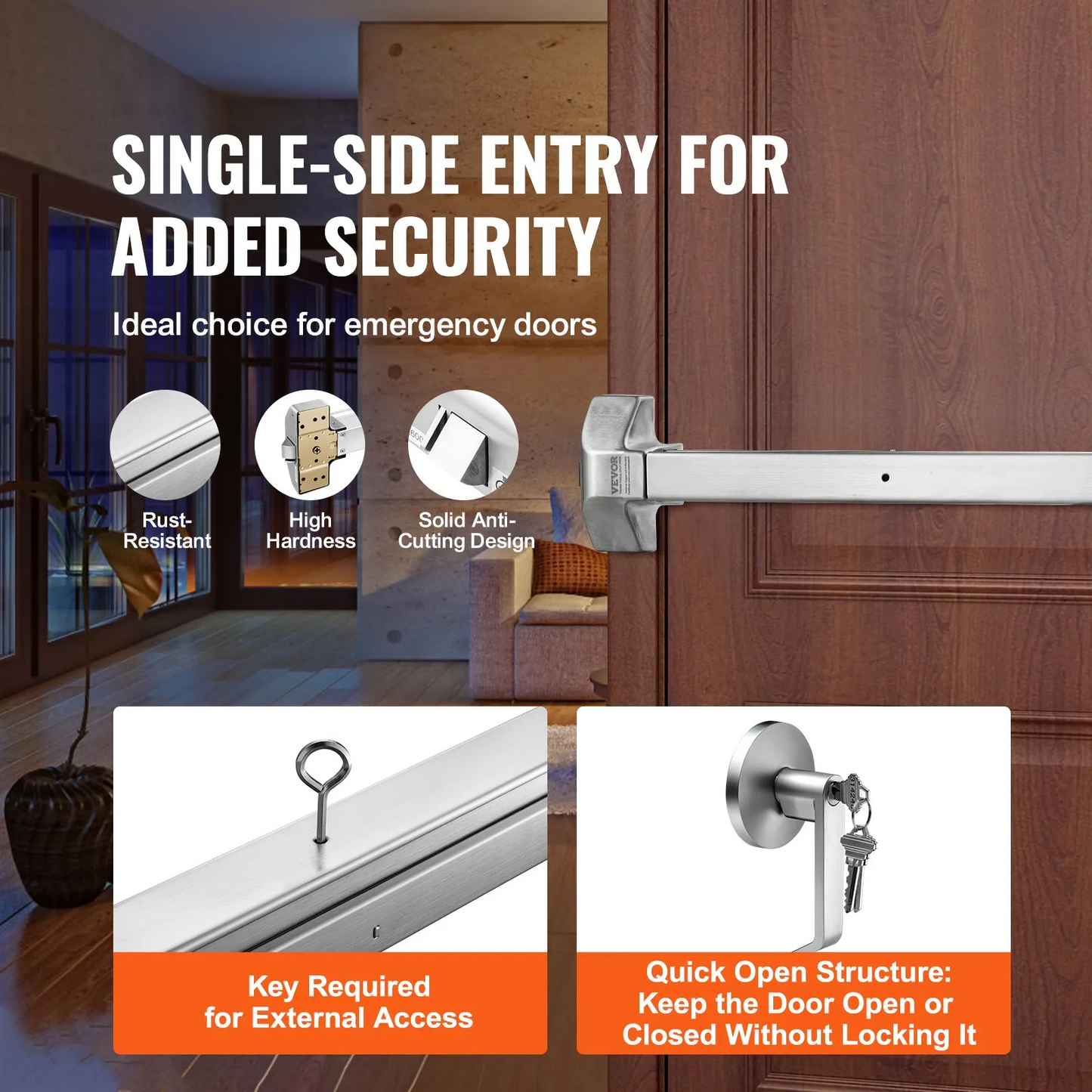 VEVOR Push Bar Door Locks, Stainless Steel Panic Bars for Exit Doors, with Exterior Lever and 3 Keys,-$75