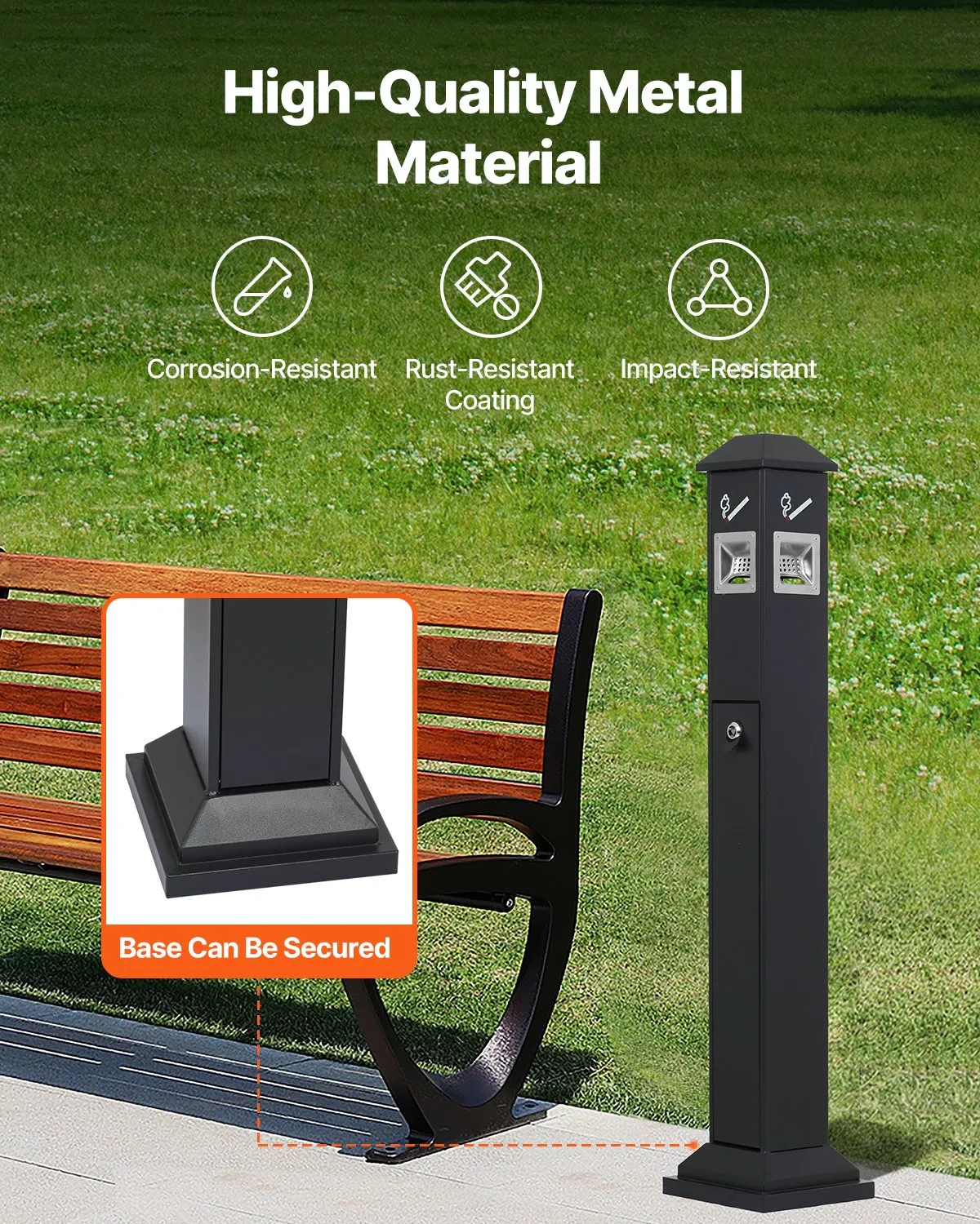 VEVOR Cigarette Butt Receptacle with 4 Disposal Openings Butt Disposal Black,-$85