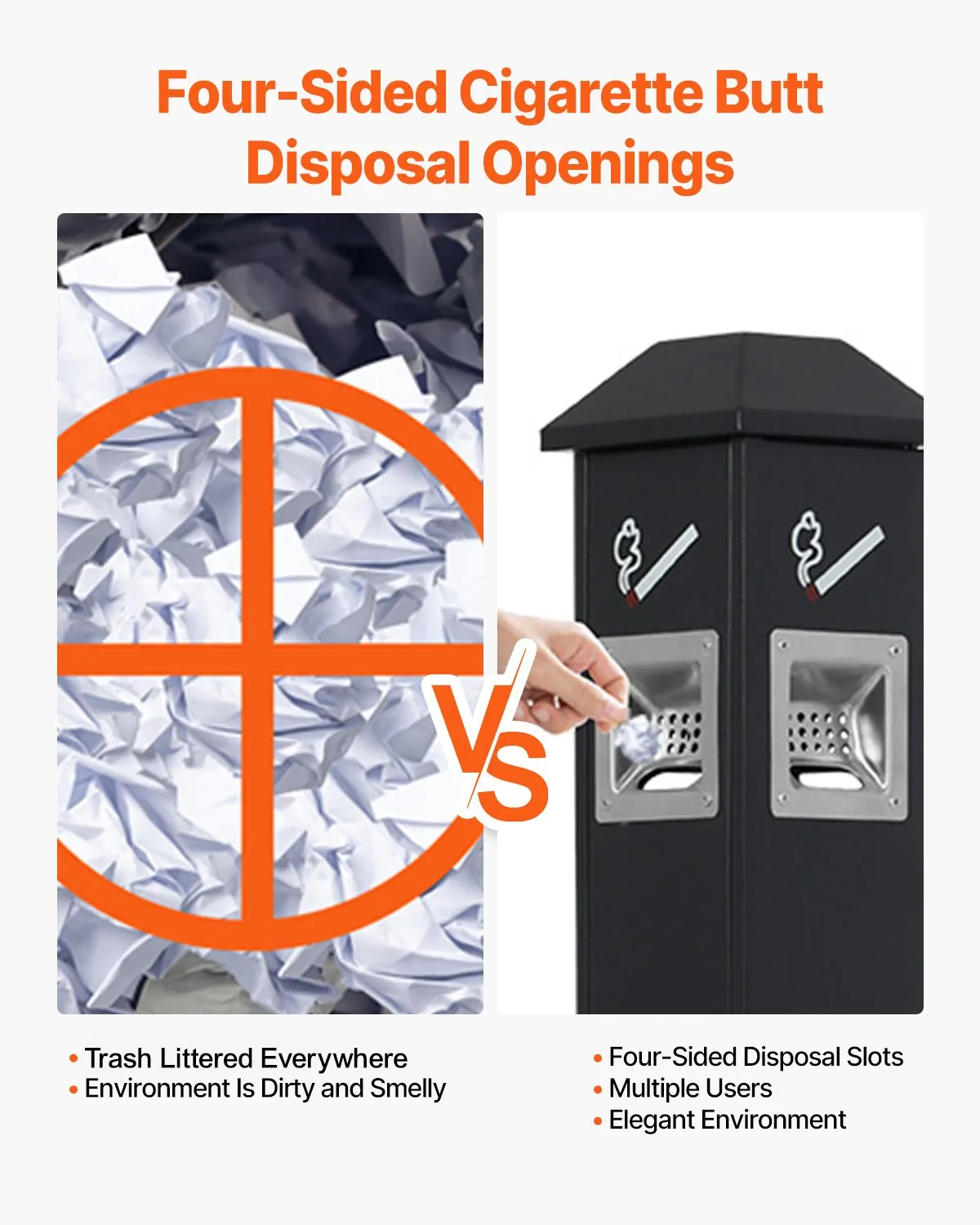 VEVOR Cigarette Butt Receptacle with 4 Disposal Openings Butt Disposal Black,-$85
