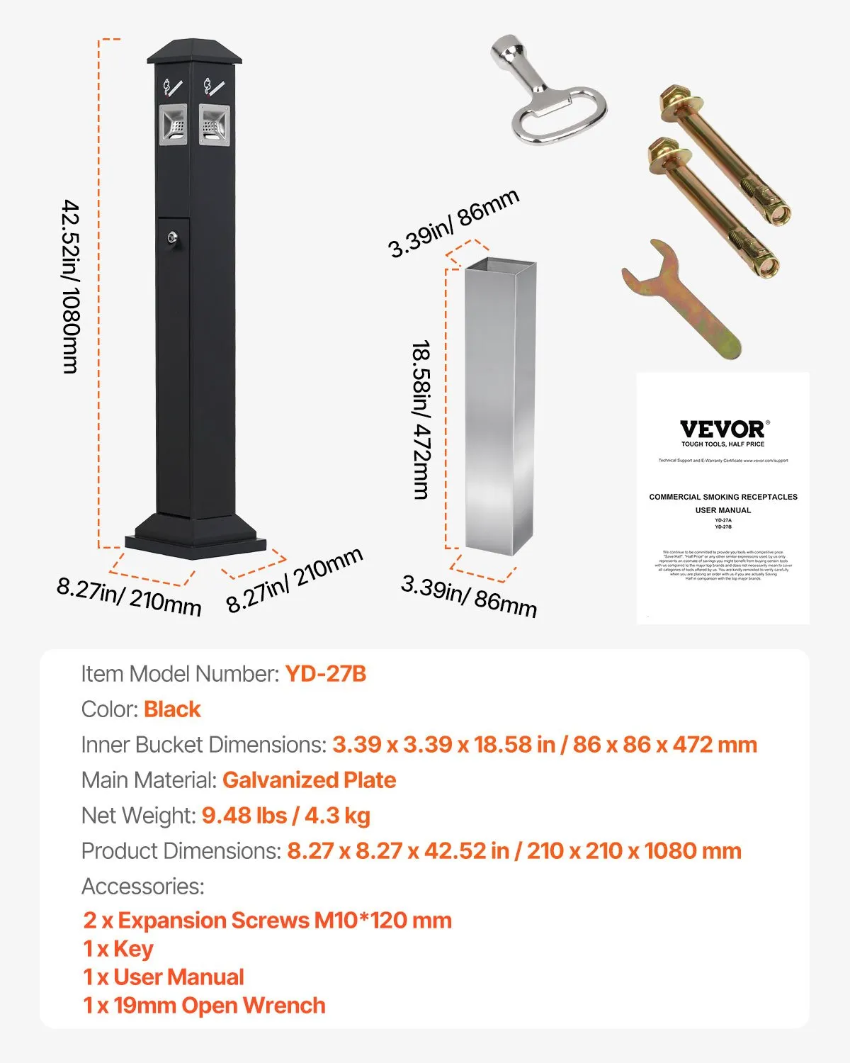 VEVOR Cigarette Butt Receptacle with 4 Disposal Openings Butt Disposal Black,-$85