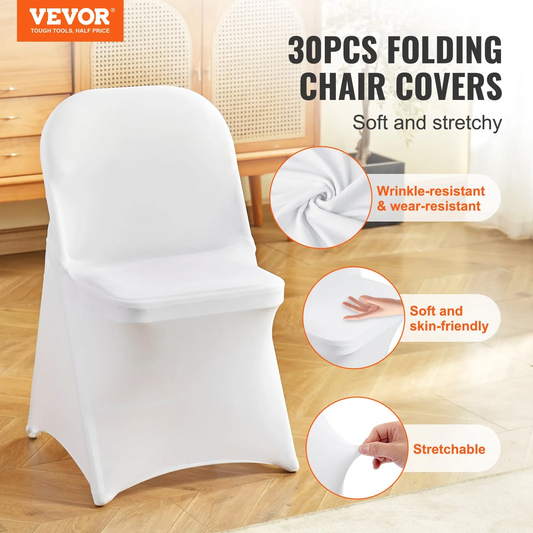 VEVOR White Stretch Spandex Chair Covers - 30 PCS, Folding Kitchen Chairs Cover, Universal Washable Slipcovers,-$45