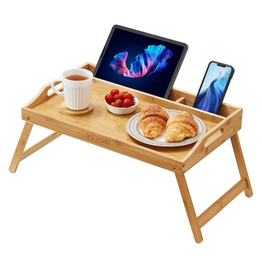 VEVOR Bed Tray Table with Foldable Legs & Media Slot, Bamboo Breakfast Tray for Sofa, Platter, 19.7" x 11.8"-$20