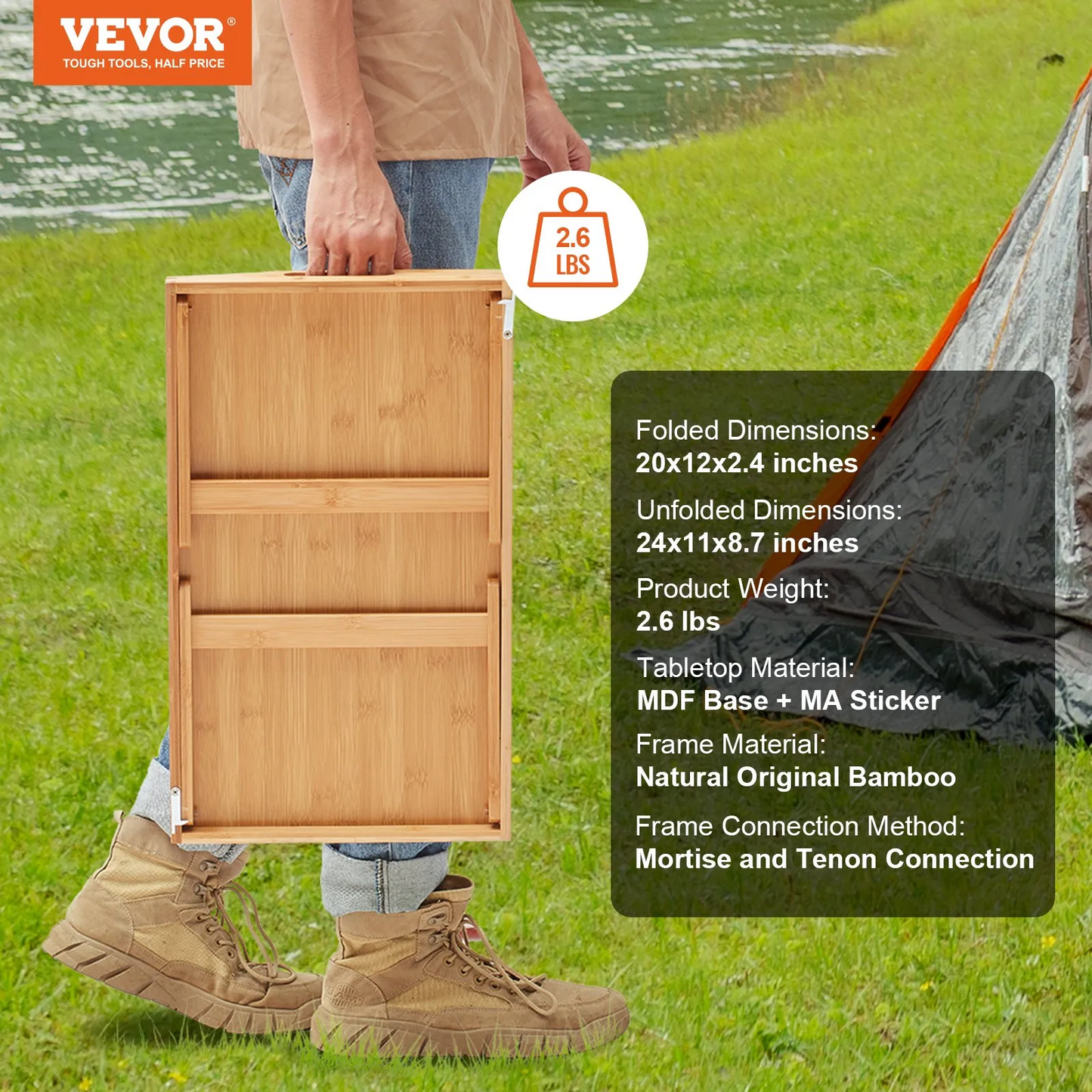 VEVOR Bed Tray Table with Foldable Legs & Media Slot, Bamboo Breakfast Tray for Sofa, Platter, 19.7" x 11.8"-$20