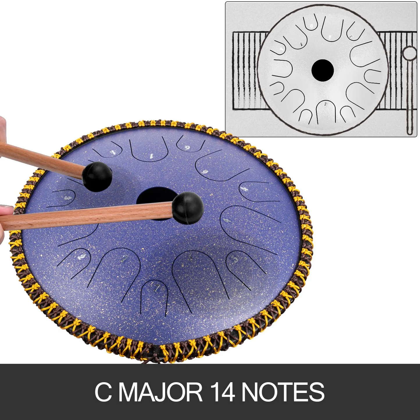VEVOR Tongue Drum 14 Notes Dish Shape Drum 14.9 Inches Manual Percussion Pure Copper Tongues,-$75