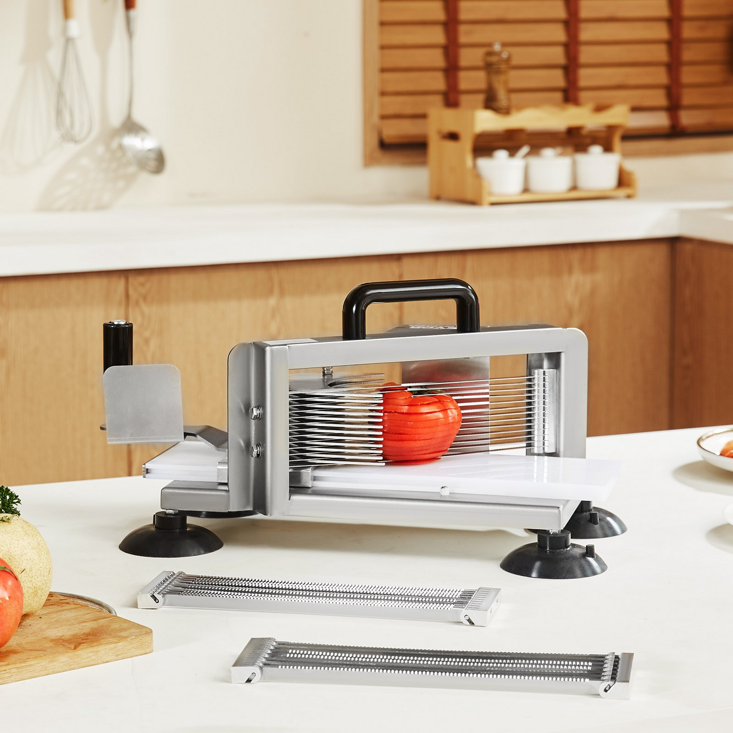 VEVOR Commercial Tomato Slicer, 1/4"+3/8"+3/16" Tomato Cutter Slicer, Stainless Steel Tomato Slicer Machine,-
