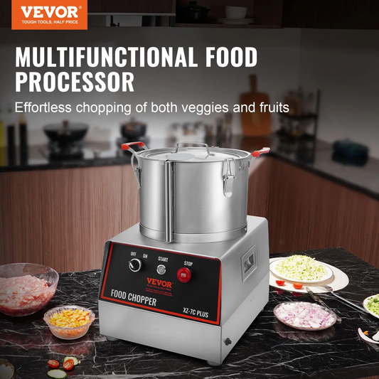 VEVOR Food Processor & Vegetable Chopper, 7 Quart Bowl, 750W Food-Grade Stainless Steel Food Processor