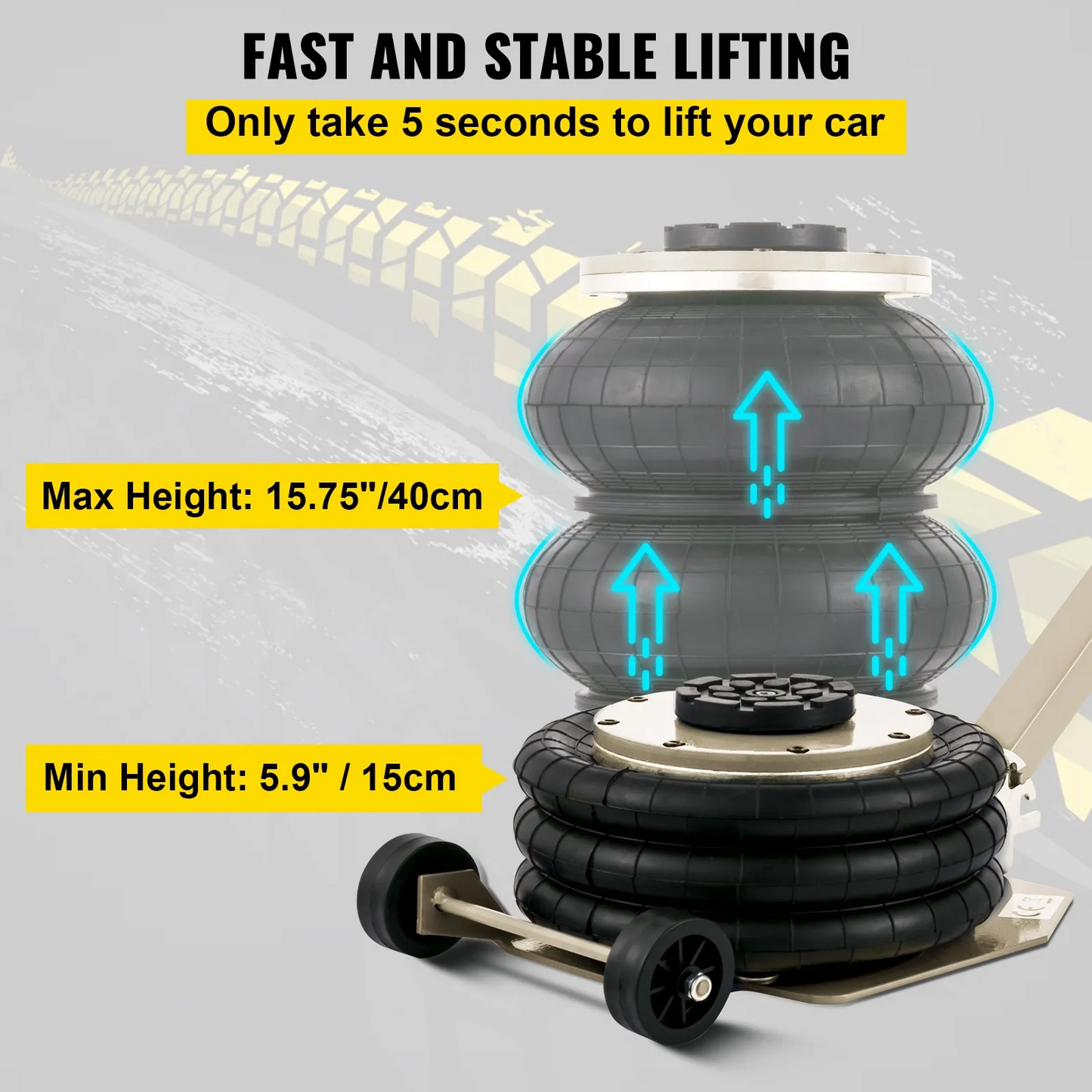 VEVOR Triple Air Bag Jack Pneumatic Jack 6600lbs Quick Lift 3T Heavy Duty White,-$85