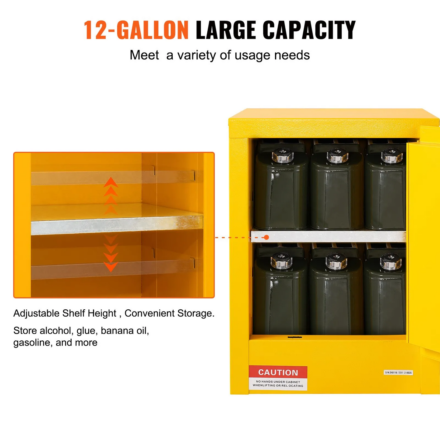 VEVOR 16.9" x 16.9" x 22" Flammable Cabinet Galvanized Steel, Safety Cabinet, Adjustable Flammable Storage cabinet,