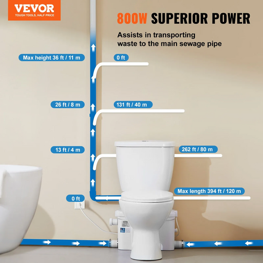 VEVOR Macerating Toilet System with 800W Pump Upflush Toilet For Basement,-$350