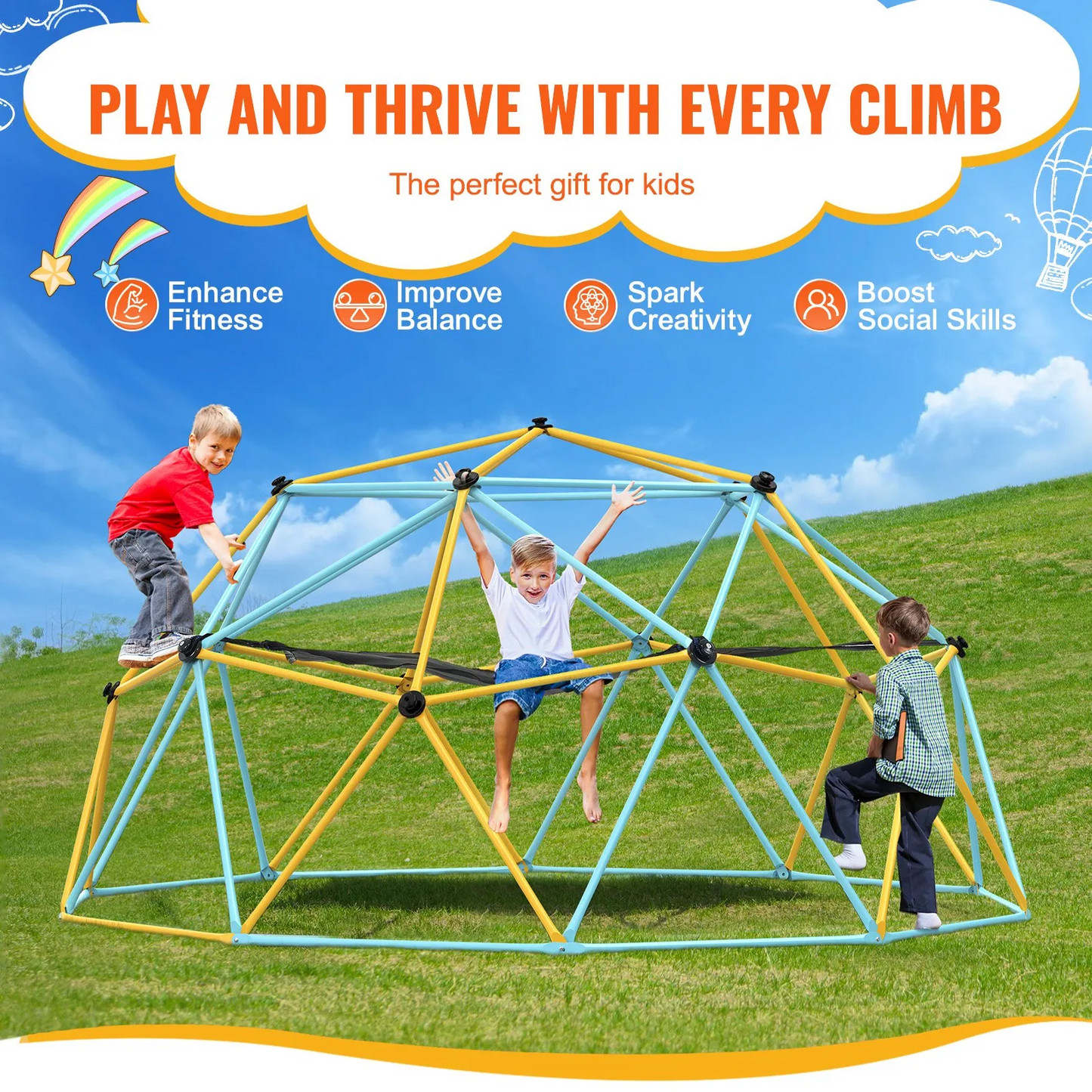 VEVOR Climbing Dome, 10FT Geometric Dome Climber with Hammock and Swing, for Kids 3-10 Years Old,-$180