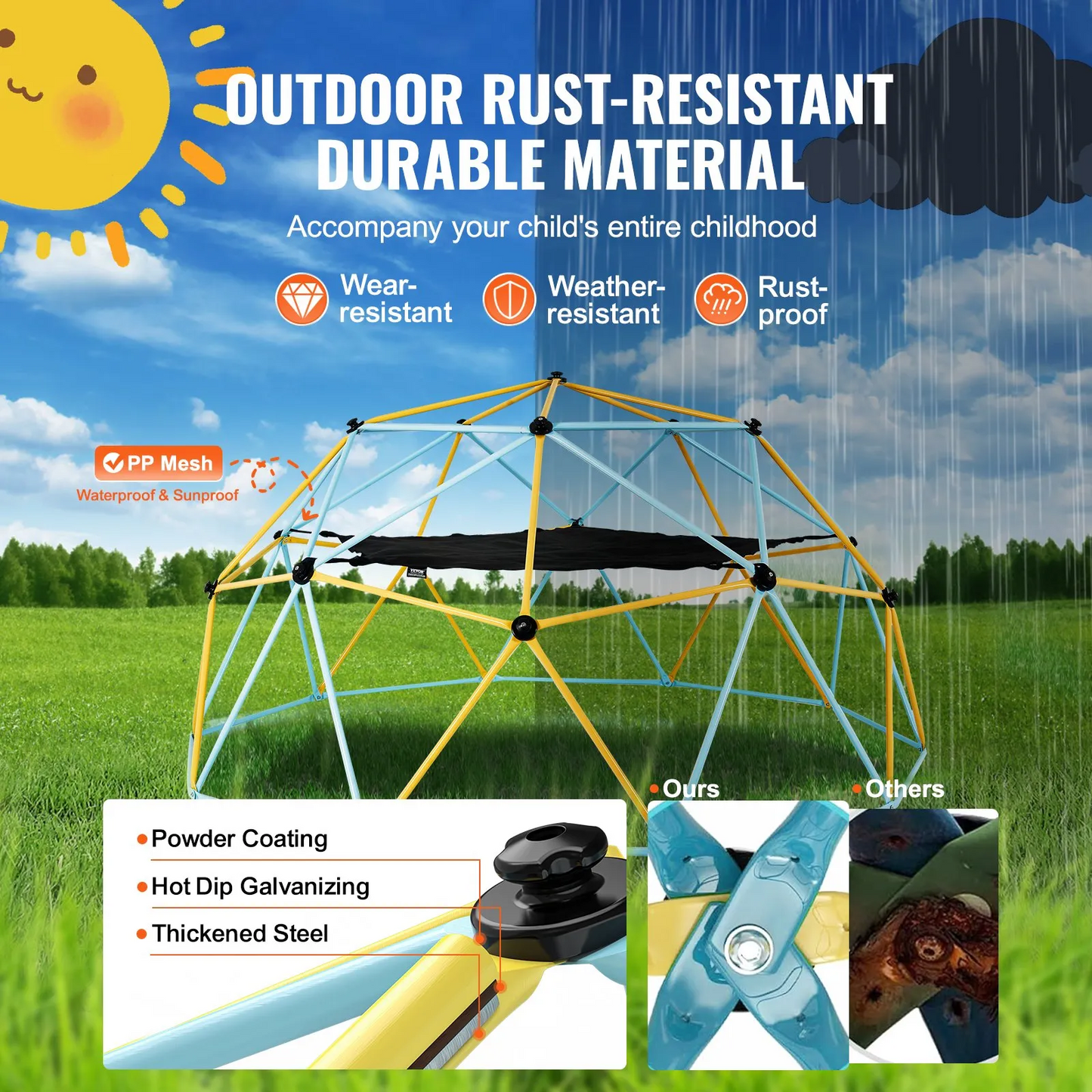 VEVOR Climbing Dome, 10FT Geometric Dome Climber with Hammock and Swing, for Kids 3-10 Years Old,-$180