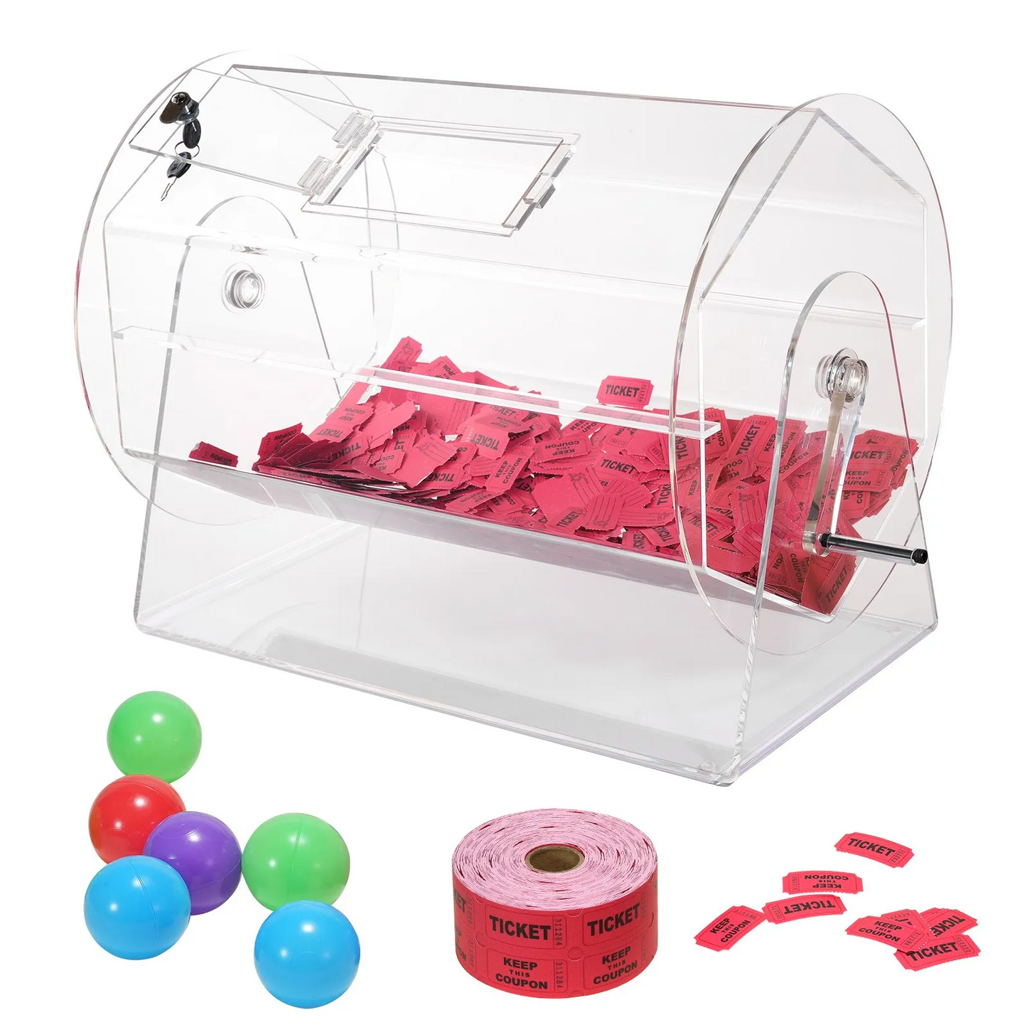 VEVOR Acrylic Raffle Drum, Holds 10000 Tickets or 300 Raffle Balls, Raffle Ticket Spinning Cage with 2 Keys,-$180