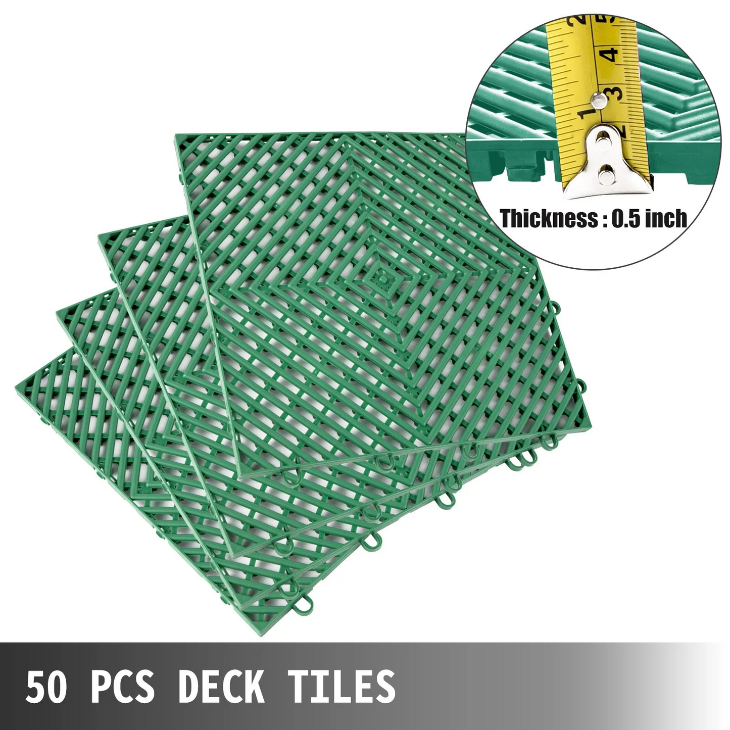 VEVOR Rubber Tiles Interlocking 50 PCS, Drainage Tiles 30.5 x 30.5 x 1.2 cm, Deck Tiles Outdoor Floor Tiles,-$55