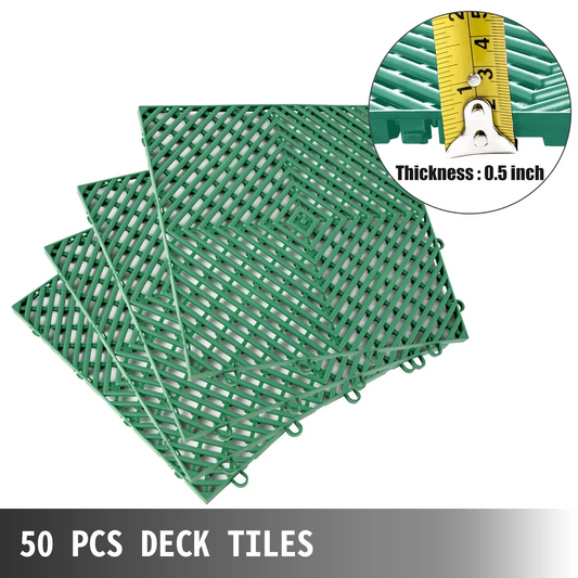 VEVOR Rubber Tiles Interlocking 50 PCS, Drainage Tiles 30.5 x 30.5 x 1.2 cm, Deck Tiles Outdoor Floor Tiles,-$55