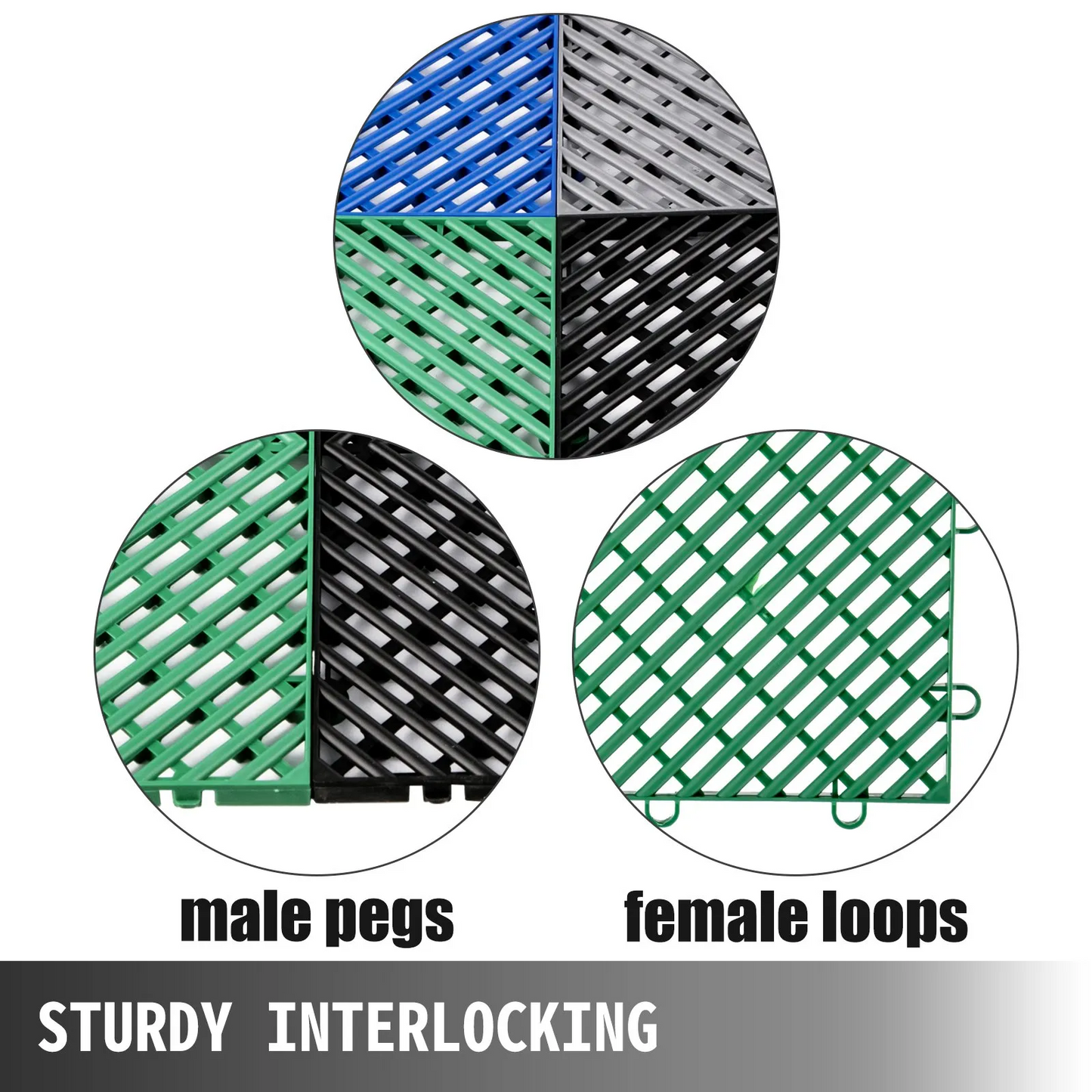 VEVOR Rubber Tiles Interlocking 50 PCS, Drainage Tiles 30.5 x 30.5 x 1.2 cm, Deck Tiles Outdoor Floor Tiles,-$55