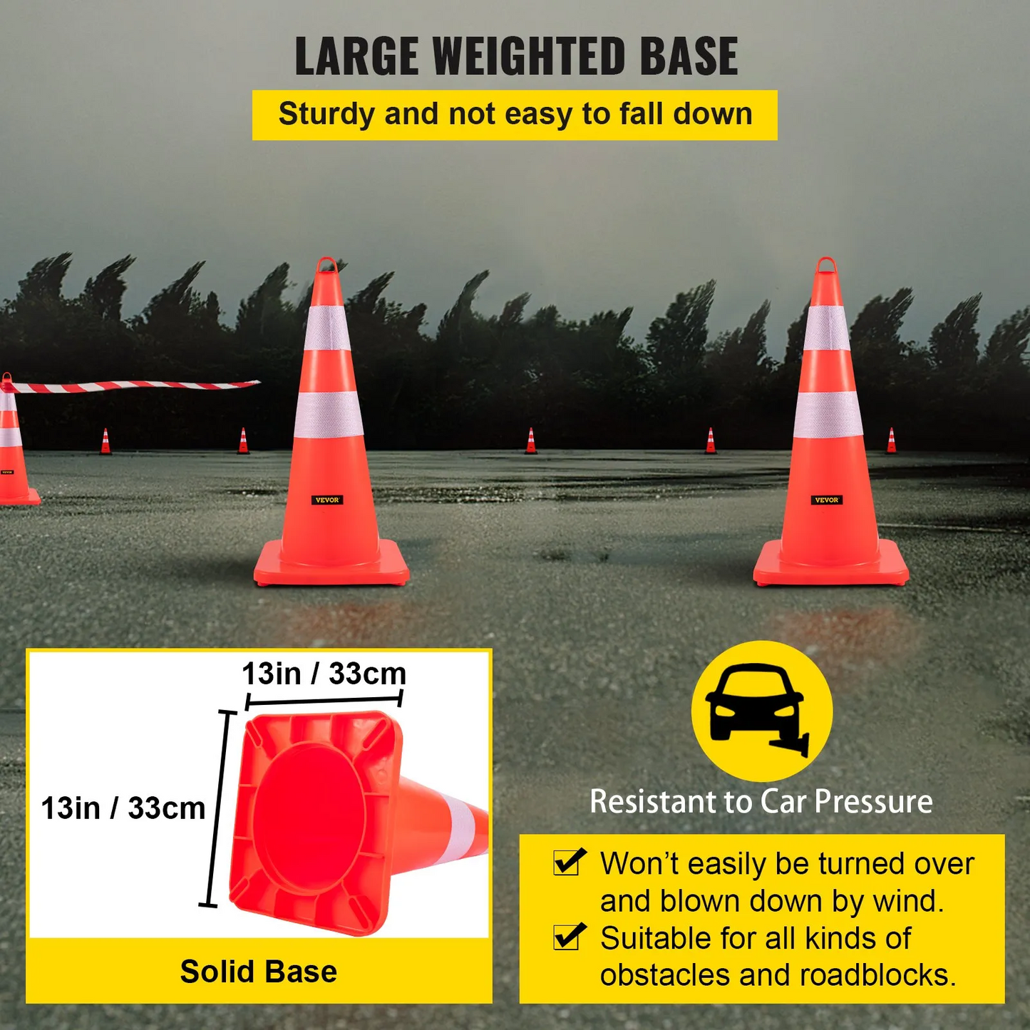 VEVOR Safety Cones Traffic Cones 6 x 28" Orange Reflective Collars Road Cones,-$65