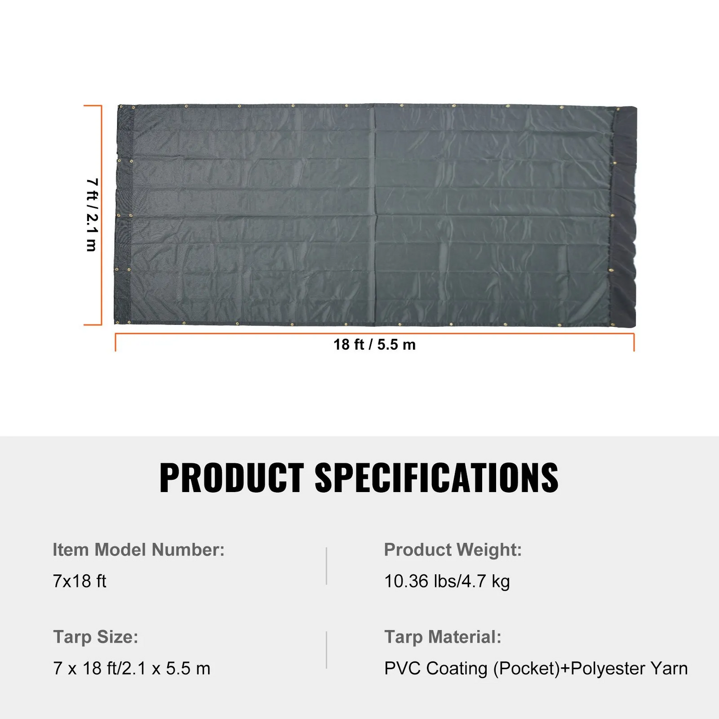 VEVOR Dump Truck Mesh Tarp, 7 x 18 ft, PVC Coated Black Heavy Duty Cover with 5.5" 18oz,-$50