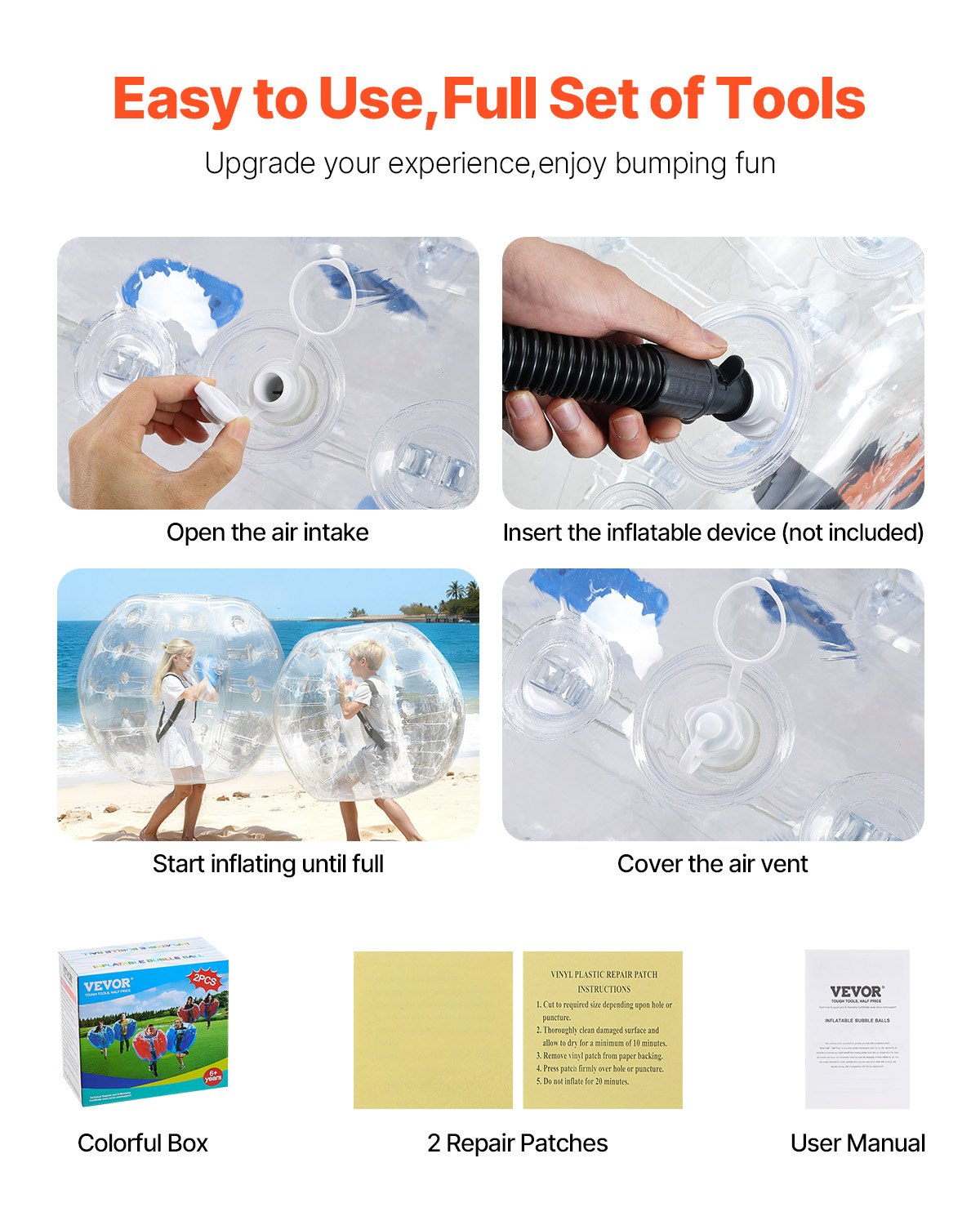 VEVOR Inflatable Bumper Balls 2-Pack, 4FT/1.2M Body Sumo Zorb Balls for Teen & Adult,-$135