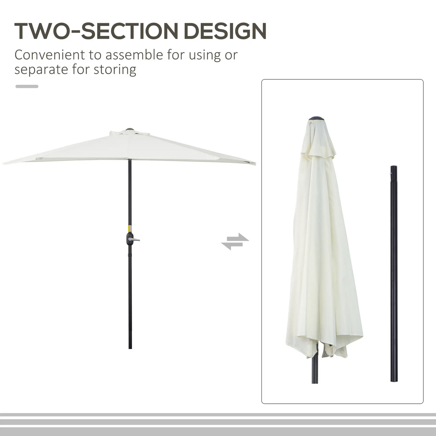 BNIIB-Outsunny 9ft Half Patio Umbrella Round Balcony Umbrella Waterproof Window Sun Shade,-$80