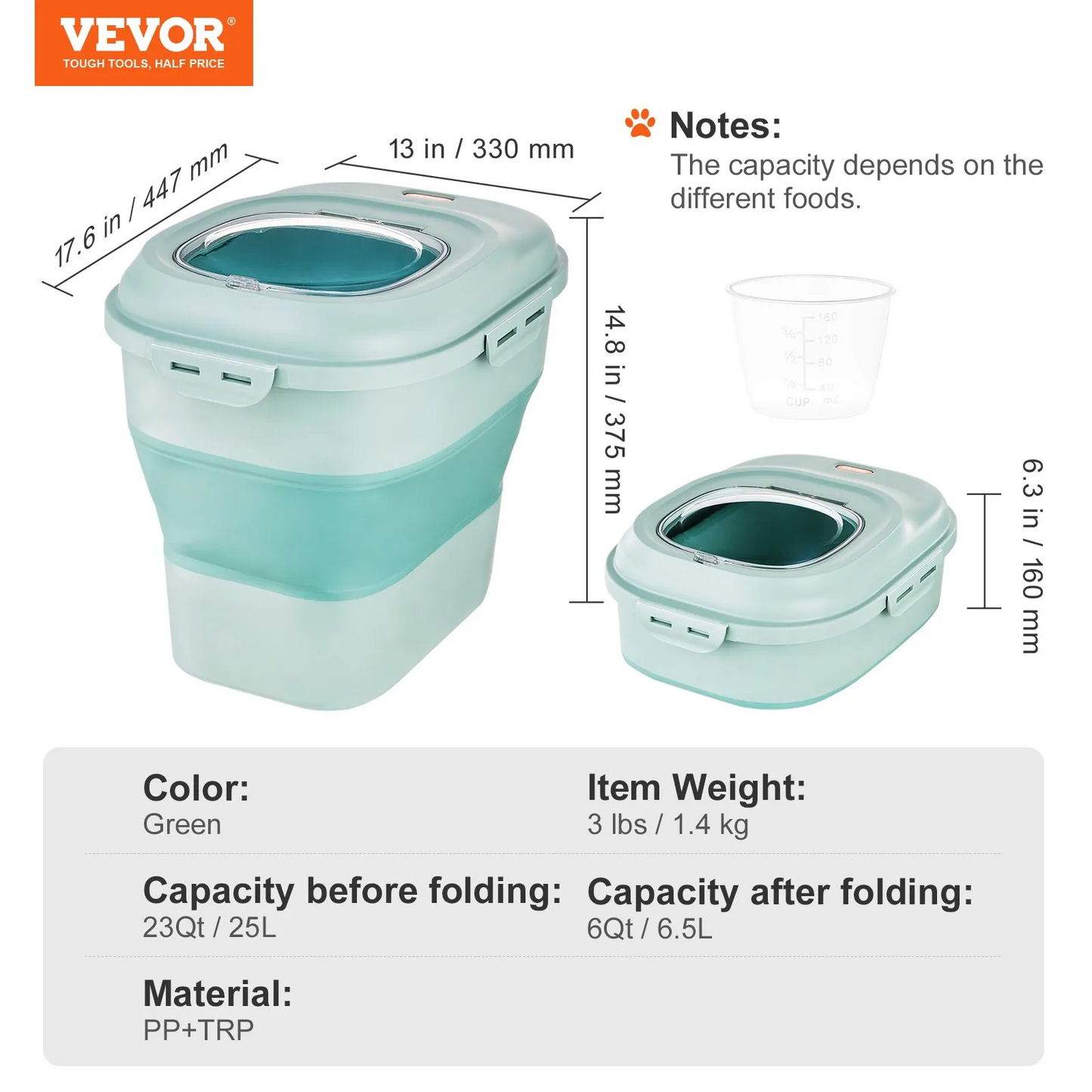 VEVOR Collapsible Dog Food Storage Container, 50 lbs Capacity Large Dispenser Bin with Attachable Casters,-$30
