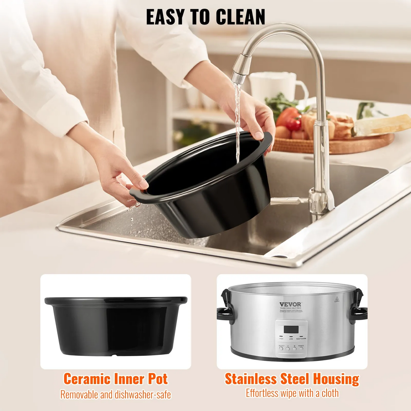 VEVOR Slow Cooker, 6QT 240W Electric Slow Cooker Pot with 3-Level Heat Settings,-$50