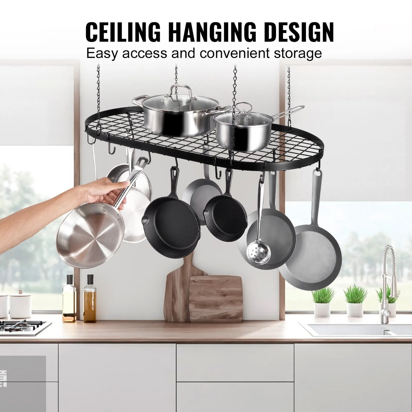 VEVOR Hanging Pot Rack, 36 inch Hanging Pot Rack Ceiling Mount, Ceiling Pot Rack with 20 S Hooks,-$35