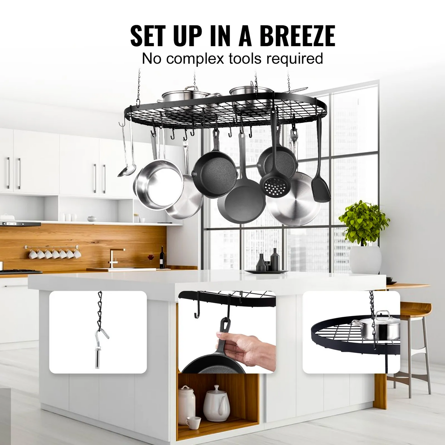 VEVOR Hanging Pot Rack, 36 inch Hanging Pot Rack Ceiling Mount, Ceiling Pot Rack with 20 S Hooks,-$35